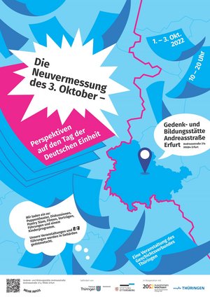 Poster des 8. Bürgerfestes mit dem Titel: 'Die Neuvermessung des 3. Oktober - Perspektiven auf den Tag der Deutschen Einheit'. Klick öffnet eine vergrößerte Ansicht.